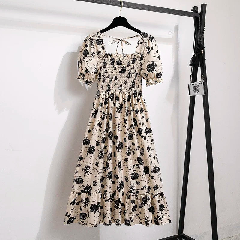 Vestido Casual Feminino Chiffon Estampado com Mangas Pétalas – Conforto e Elegância para a Primavera e Verão