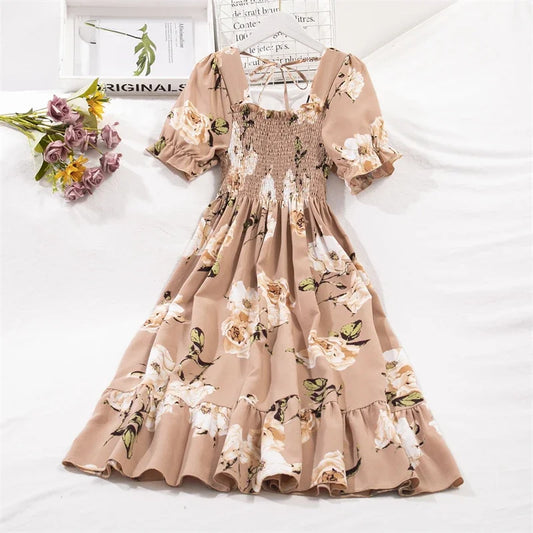 Vestido Casual Feminino Chiffon Estampado com Mangas Pétalas – Conforto e Elegância para a Primavera e Verão