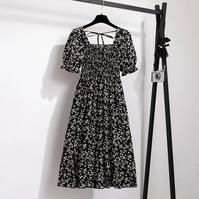 Vestido Casual Feminino Chiffon Estampado com Mangas Pétalas – Conforto e Elegância para a Primavera e Verão